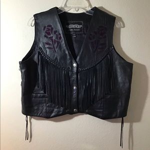 Black with Purple Rose Accent Motorcycle Vest